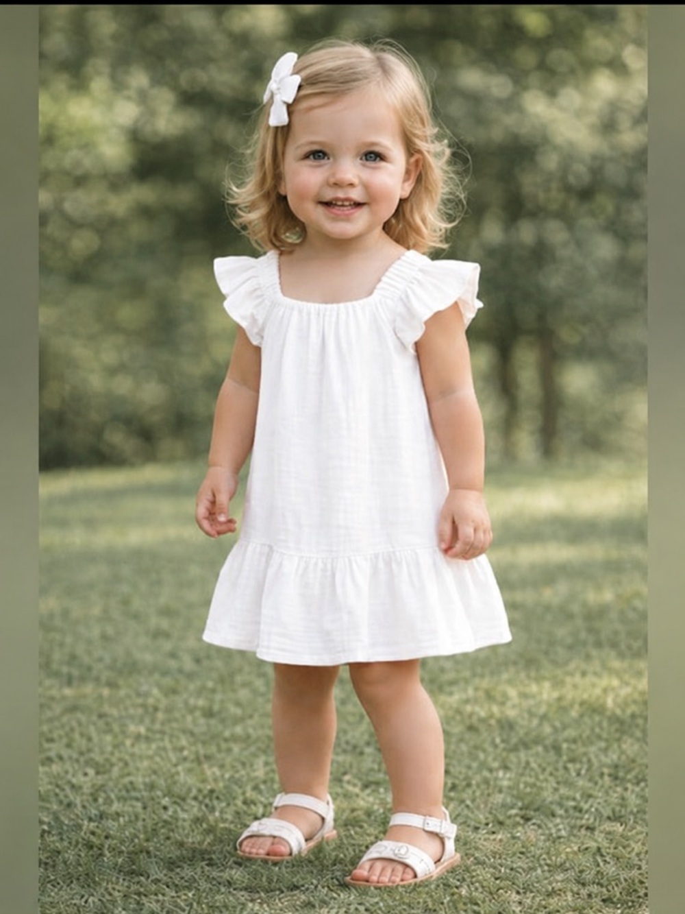 GAP Toddler Crinkle Gauze Tiered Dress flutter cotton toddler girl off white 2T